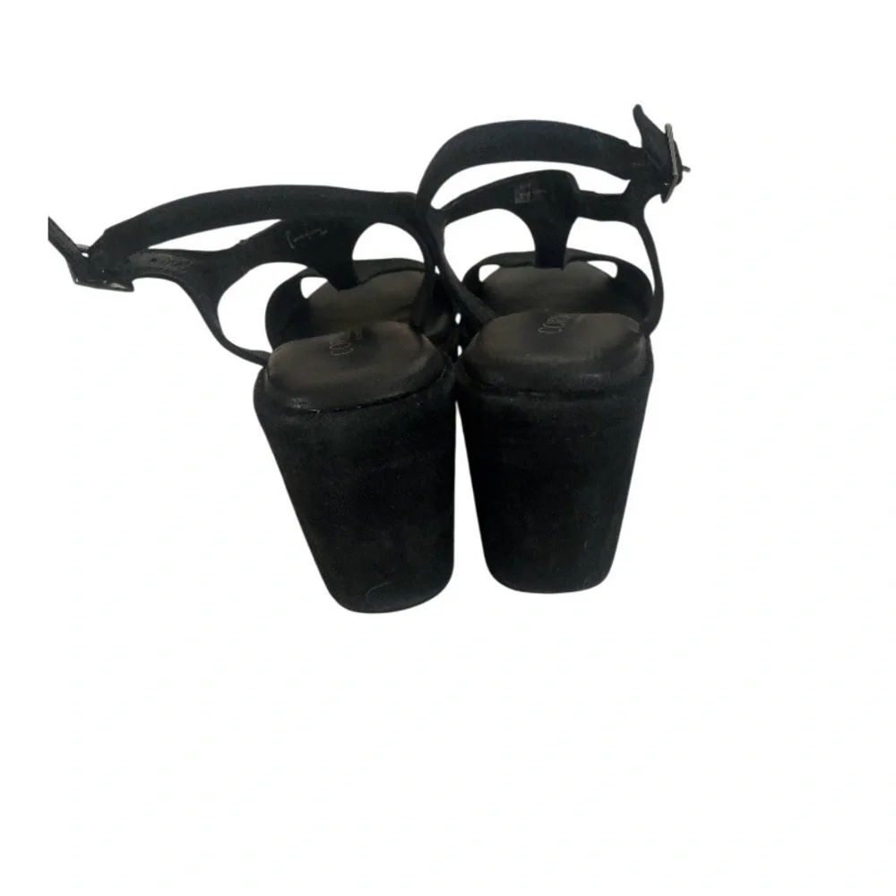 Cordani Calzature Black Suede T-Strap Wedge Sandal size 9